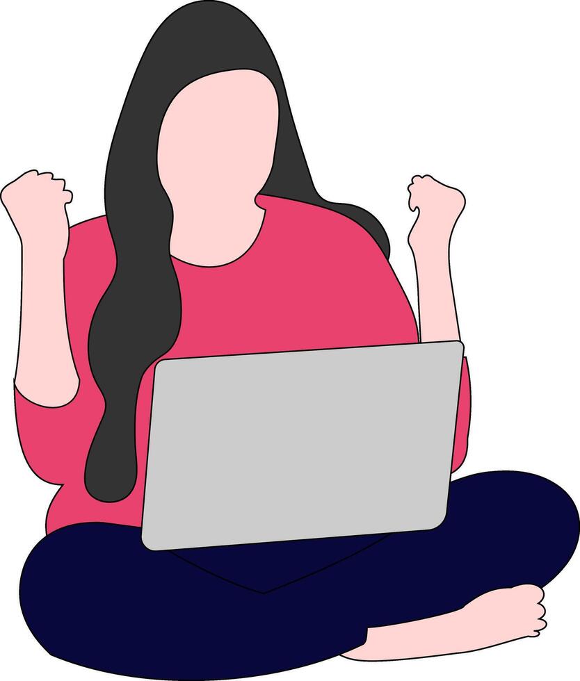 feliz mulheres com computador portátil vetor ilustração