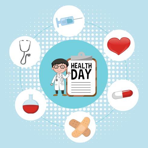 Médico e elementos médicos para o dia da saúde vetor