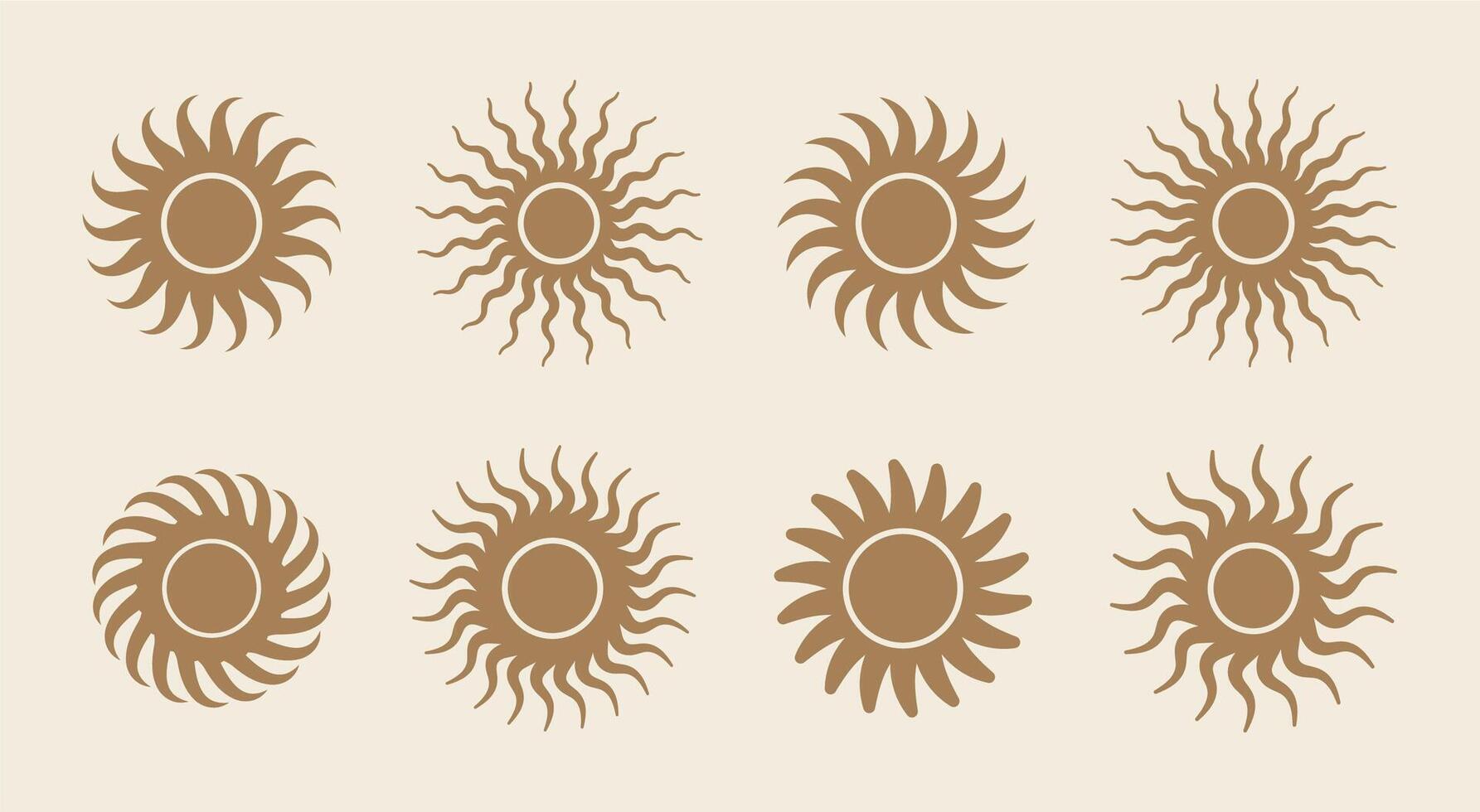 Sol decorativo elementos, Sol moderno geométrico forma, gráfico ícones vetor ilustração