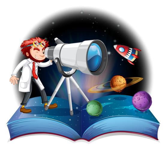 Cientista, olhar, telescópio vetor