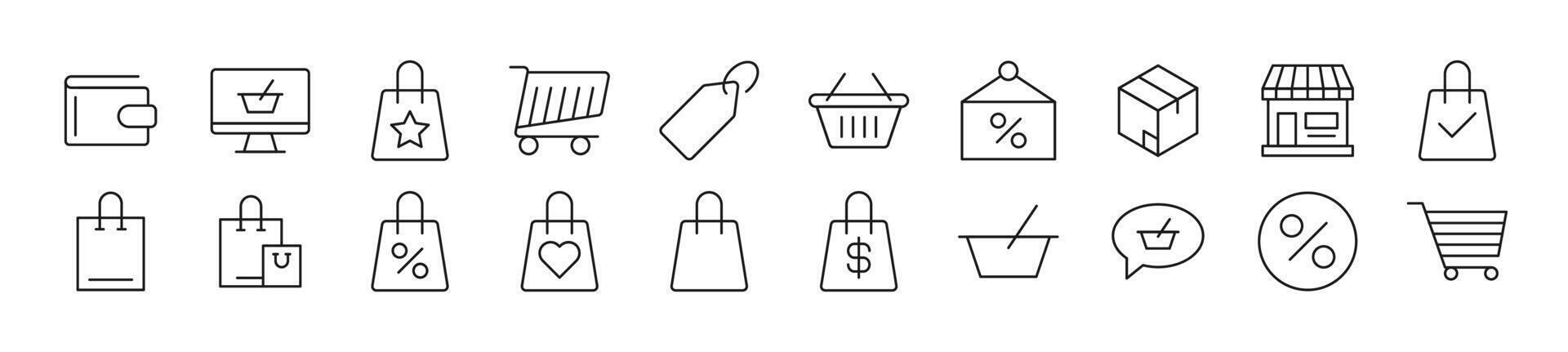 coleção do esboço símbolo do fazer compras. editável AVC. simples linear ilustração para lojas, lojas, bandeiras, Projeto vetor