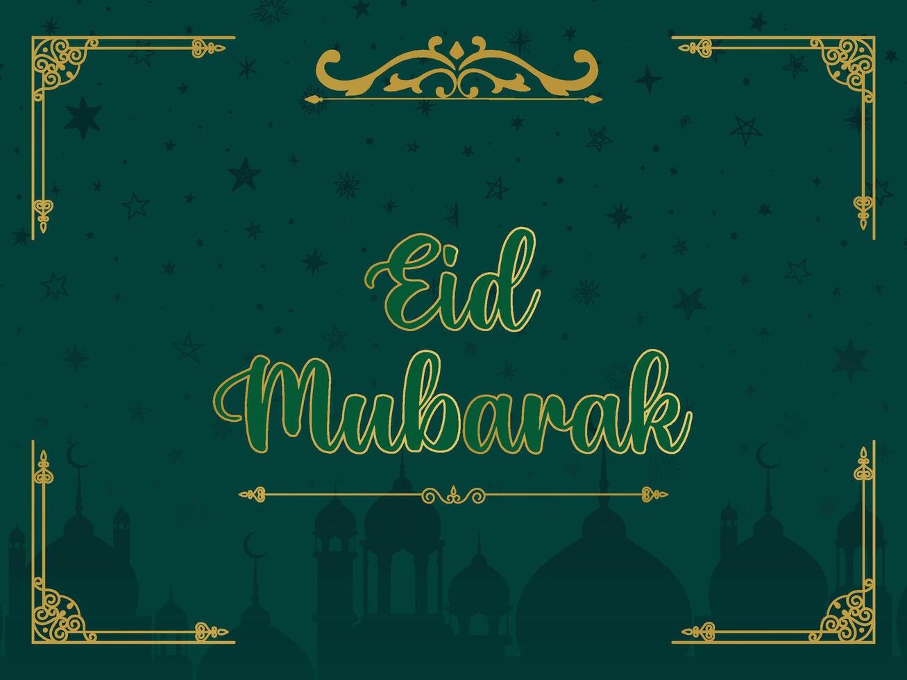 feliz eid Mubarak celebração, feriado cartão com crescente lua e dourado lanterna, sólido cor fundo vetor