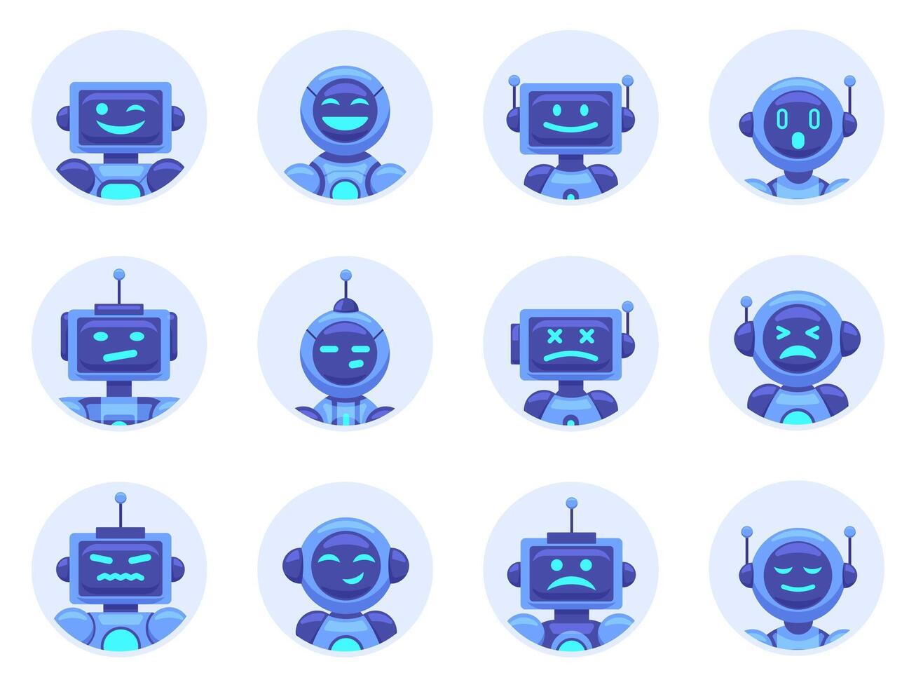 bate-papo robô avatares. robótico digital assistente avatar, computador conectados assistência robô, virtual máquina Socorro bots vetor ilustração ícones conjunto