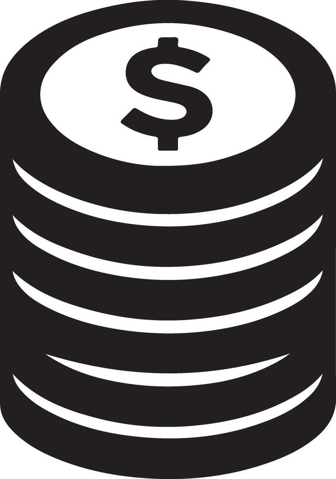 mínimo pilha do moeda dinheiro ícone símbolo, clipart, Preto cor silhueta, branco fundo 2 vetor