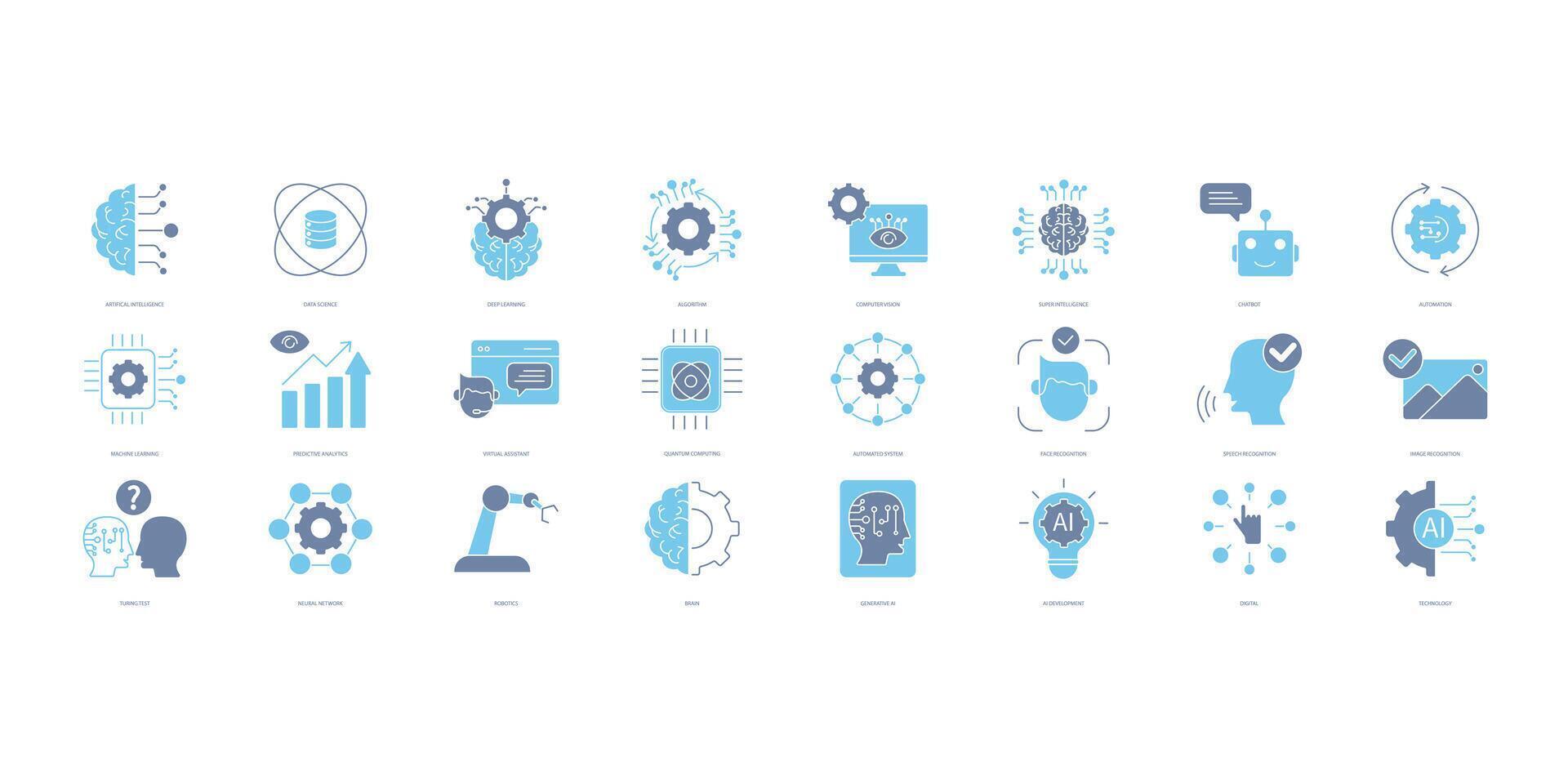 artificial inteligência ícones definir. conjunto do editável acidente vascular encefálico icons.vector conjunto do artificial inteligência vetor