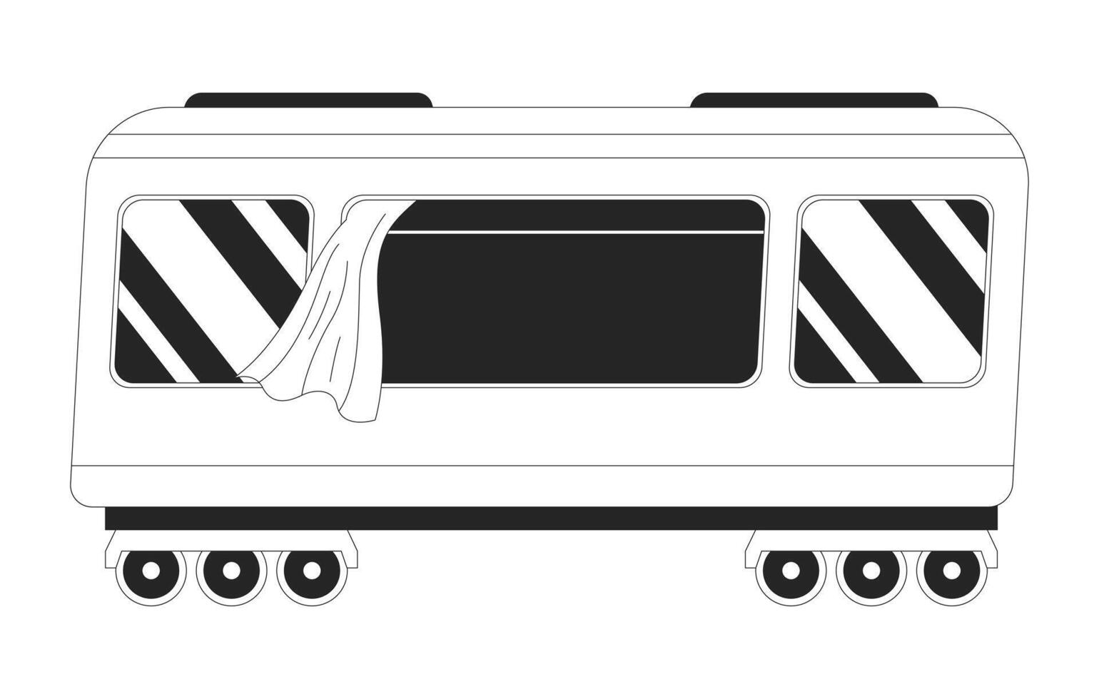 trem vagão rodas Preto e branco 2d linha desenho animado objeto. estrada de ferro passageiro trem isolado vetor esboço item. transporte Ferrovia. transporte público veículo monocromático plano local ilustração