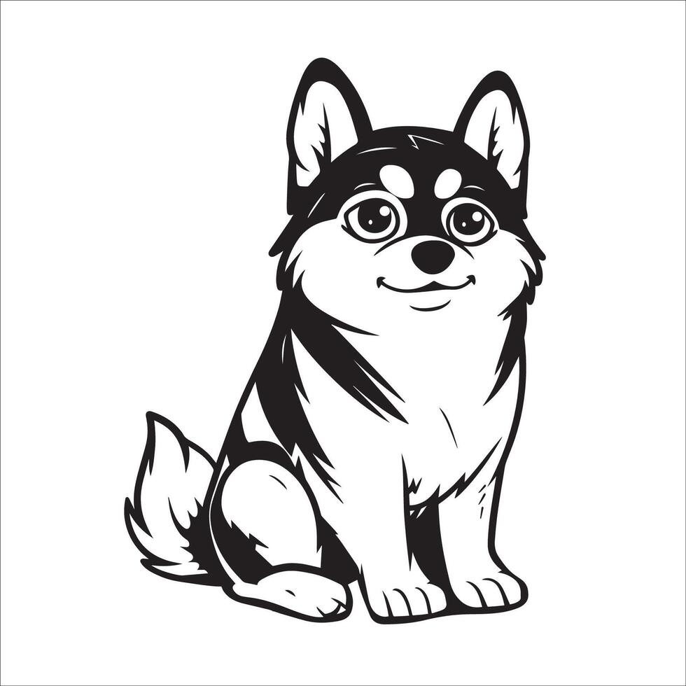 ai gerado uma vetor ilustração do uma Preto e branco siberian rouco cachorro sentado