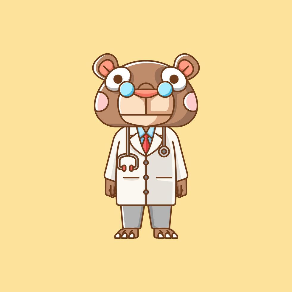 fofa Urso médico médico pessoal chibi personagem mascote ícone plano linha arte estilo ilustração conceito desenho animado 0 0 vetor