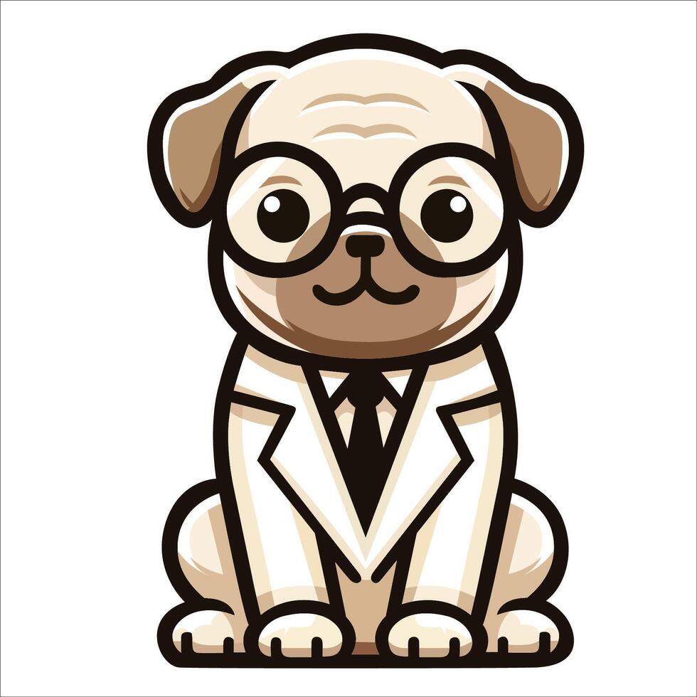 ai gerado pug cachorro médico sentado e olhando acima ilustração vetor