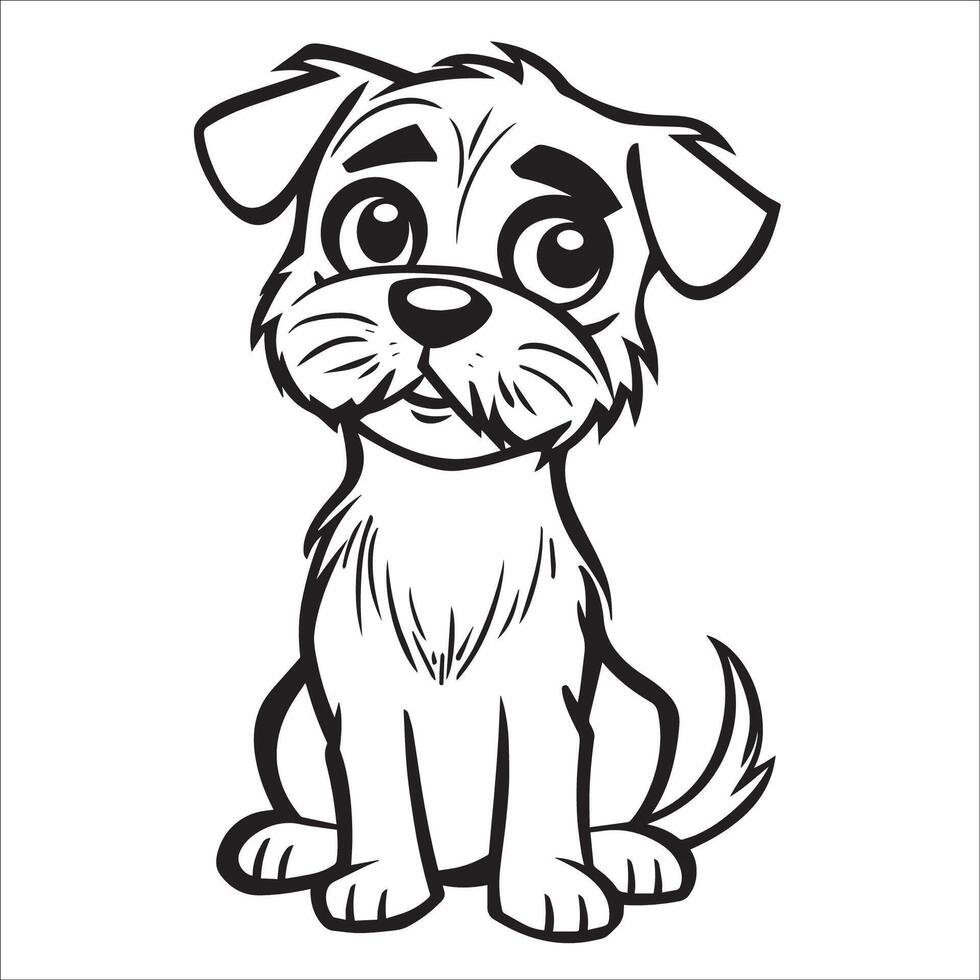 ai gerado Preto e branco fronteira terrier cachorro desenho animado vetor ilustração