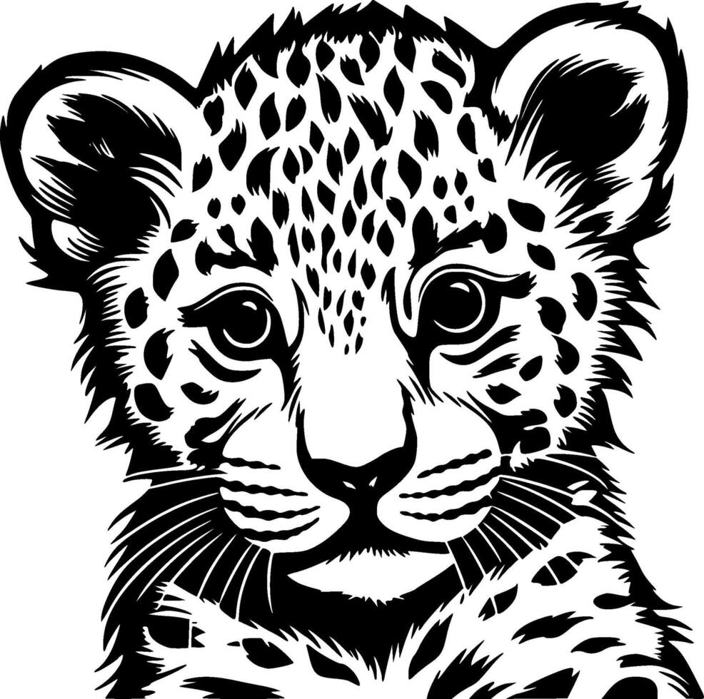 leopardo bebê - Preto e branco isolado ícone - vetor ilustração