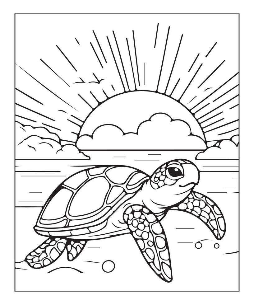ai gerado fofa tartaruga coloração página para crianças vetor
