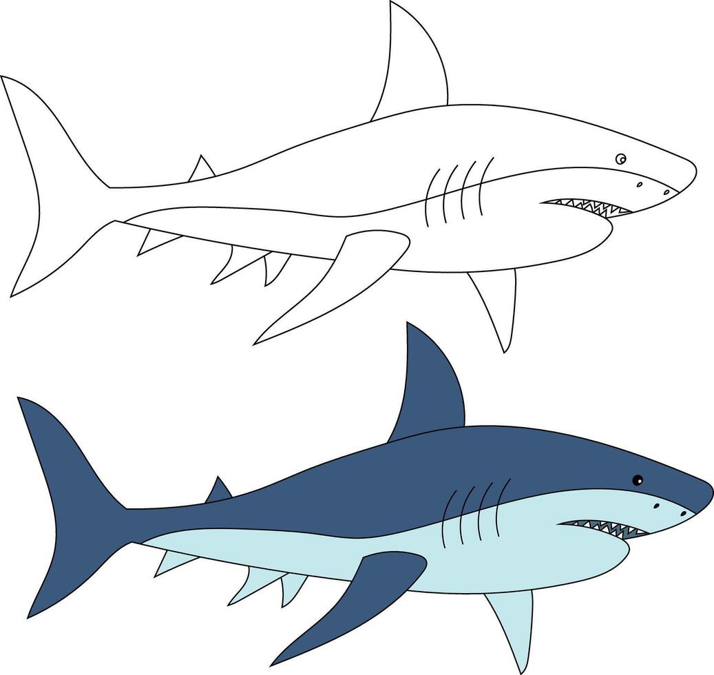 Tubarão clipart definir. colorida e esboço tubarões vetor