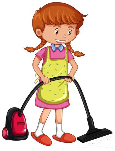 Menina, vacuuming, chão, com, aspirador de pó vetor