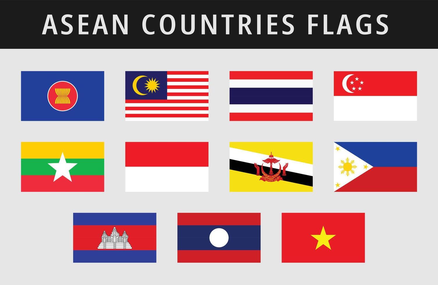 Associação do sudeste ásia nações todos membros bandeiras Projeto. coleção do país volta bandeiras. vetor