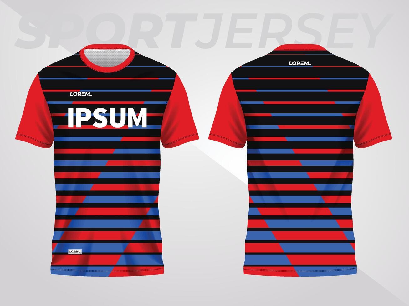 vermelho e azul esporte jérsei brincar Projeto para futebol, futebol, corrida, jogos, motocross, ciclismo, e correndo. frente e costas Visão modelo vetor