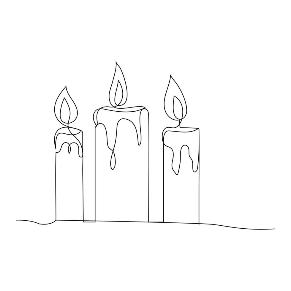 queimando fogo vela contínuo 1 linha desenhando vetor isolado em branco. vetor ilustração.