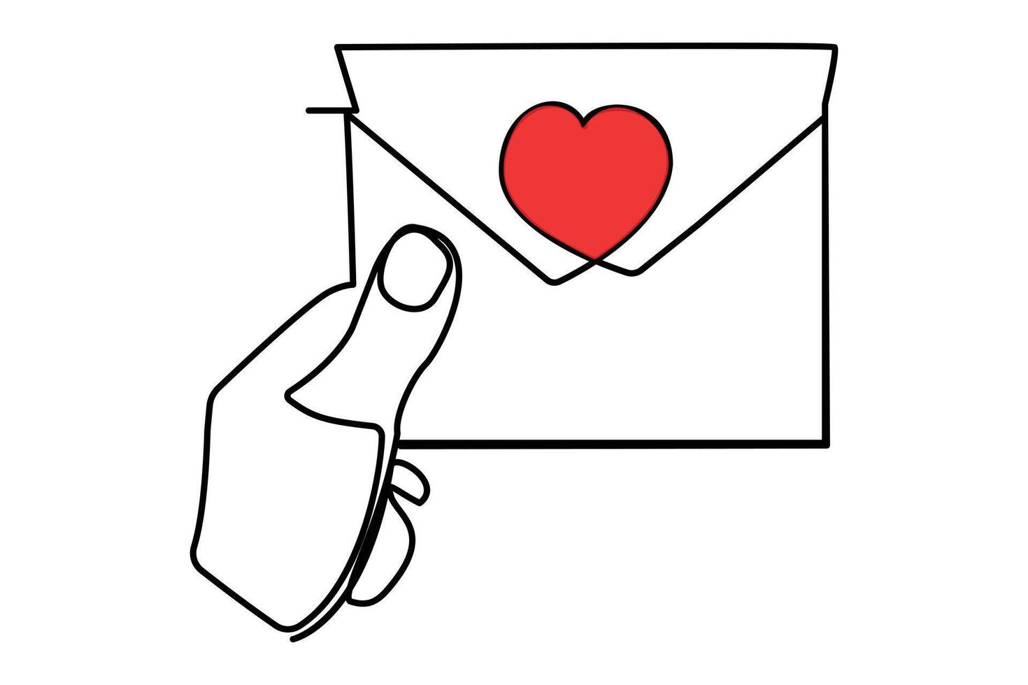 contínuo 1 linha desenhando do envelope com coração. amor carta. vetor ilustração