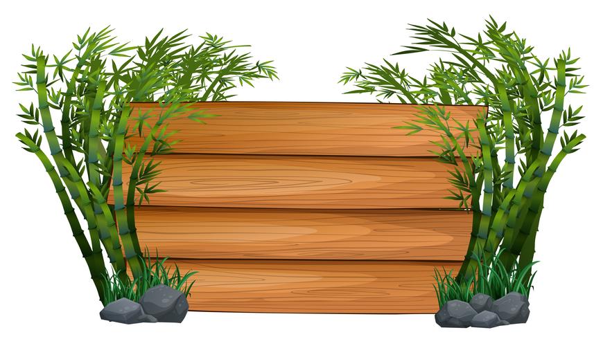 Placa de madeira com árvores de bambu no fundo vetor