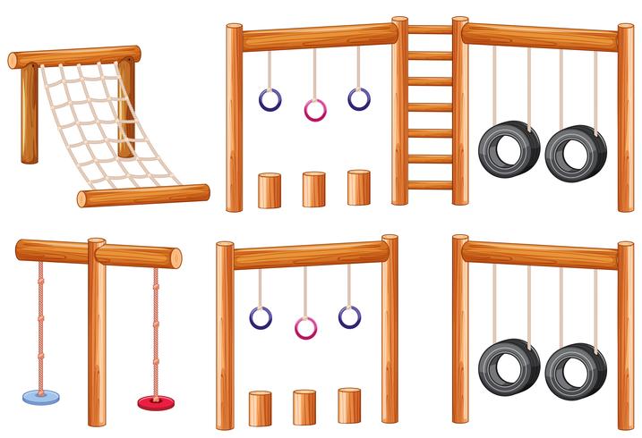 Conjunto de equipamentos de playground de madeira vetor