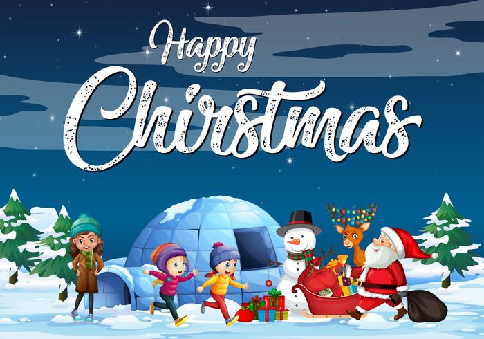 Cartaz de tema de Natal com Papai Noel na neve vetor