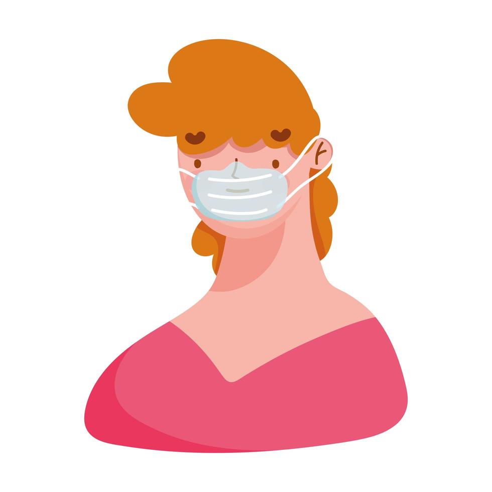 jovem personagem cartoon máscara médica covid 19 ícone de proteção isolada vetor