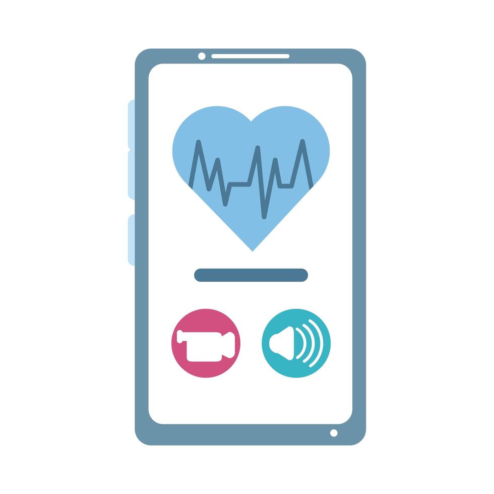 médico on-line, videochamada em smartphone consultor em tratamento cardíaco médico, ícone de estilo simples vetor