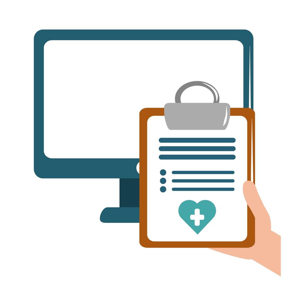 médico on-line computador área de transferência relatório de ícone de estilo plano de cuidados médicos vetor