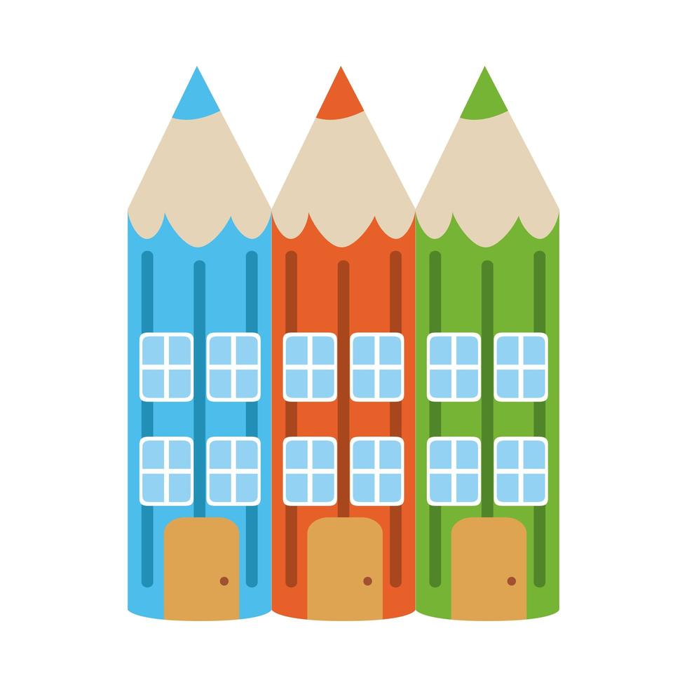 ícone de estilo plano de lápis de cor em forma de casa educação doméstica vetor