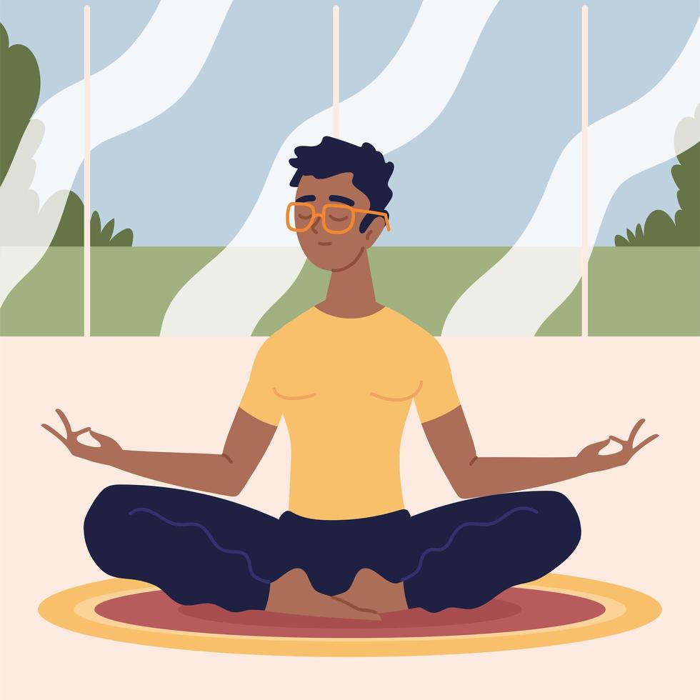 jovem fazendo meditação vetor