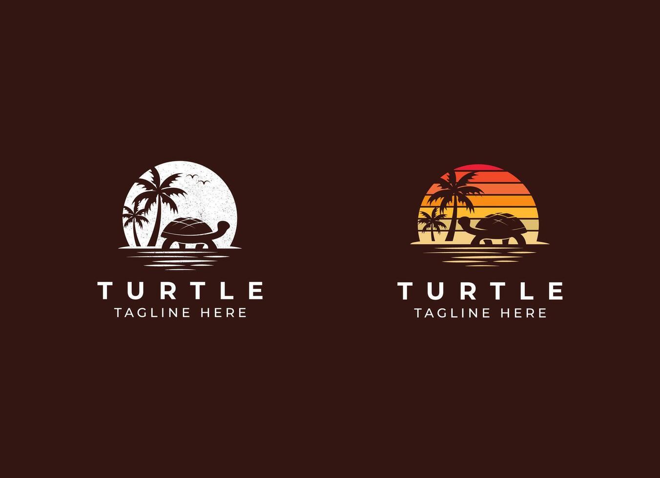 tartaruga dentro a de praia e pôr do sol logotipo vetor ilustração
