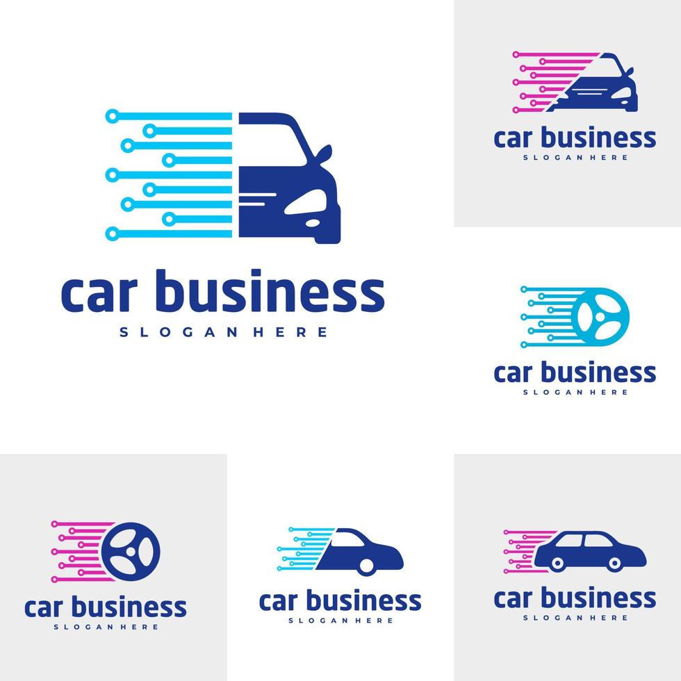 conjunto de modelo de vetor de logotipo de tecnologia de carro, conceitos de design de logotipo de carro criativo