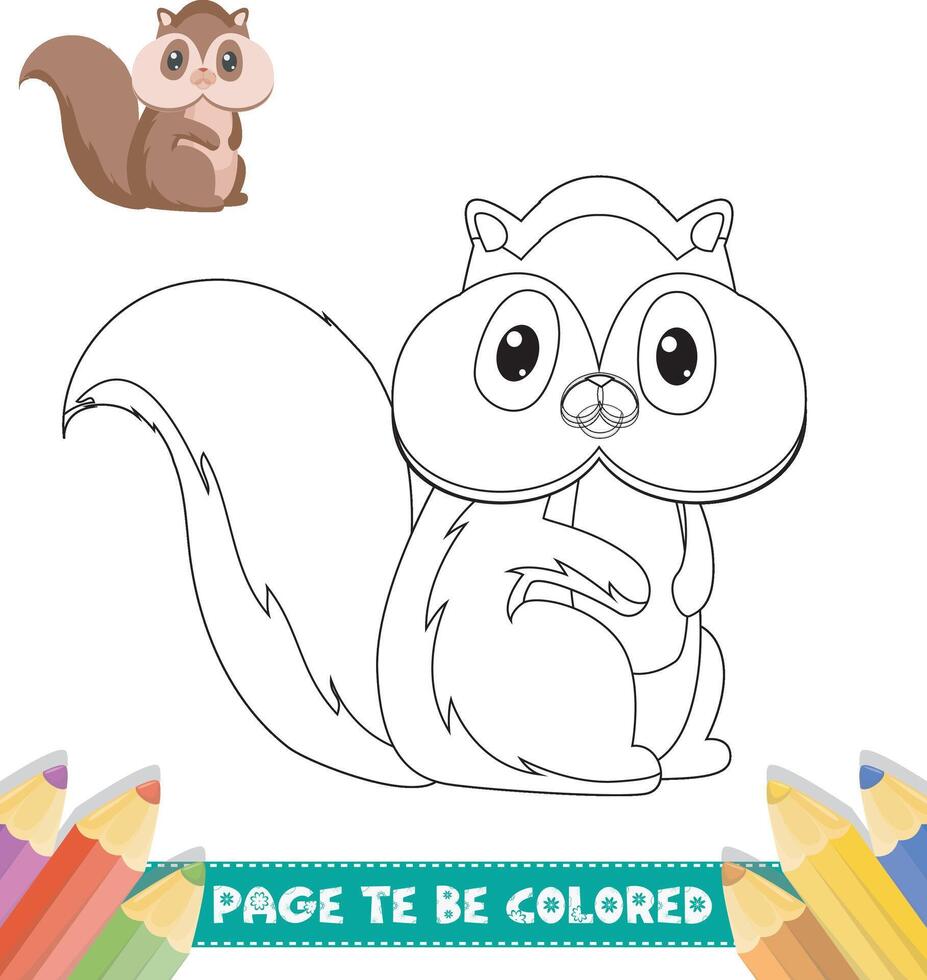 desenhado à mão coloração livro para crianças esquilo fofa vetor