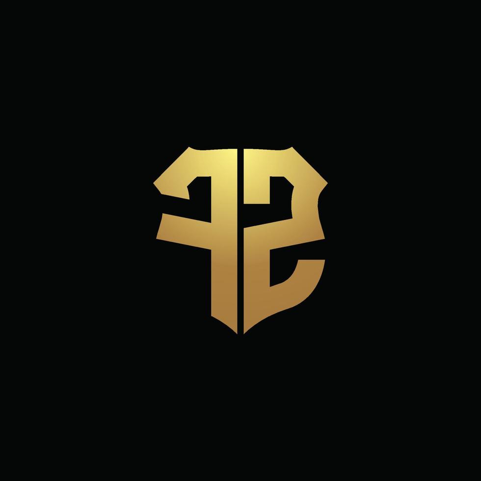 Monograma do logotipo fz com cores douradas e modelo de design de forma de escudo vetor
