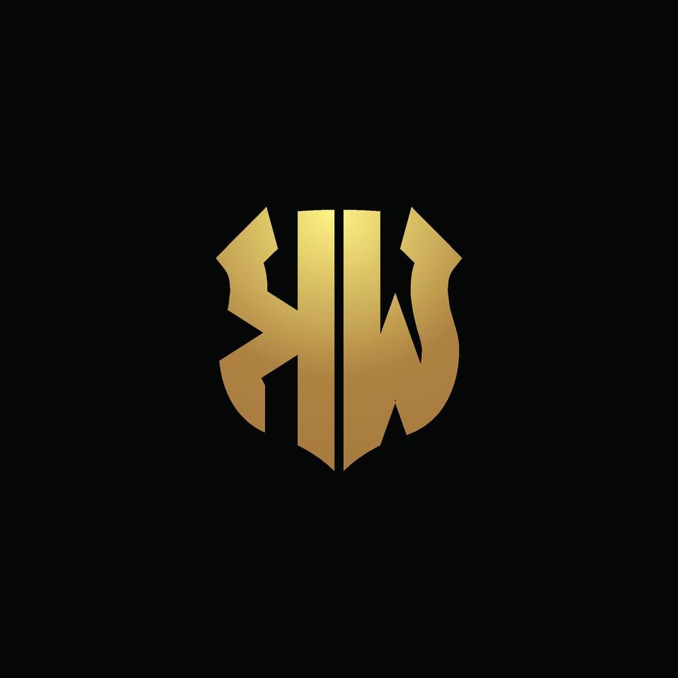 Monograma do logotipo kw com cores douradas e modelo de design de forma de escudo vetor