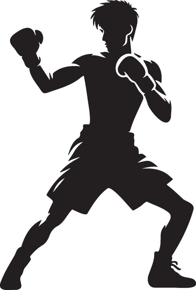 masculino kickboxing jogador silhueta. vetor