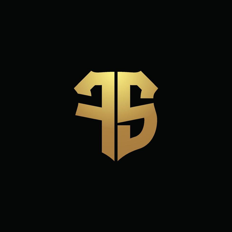 Monograma do logotipo fs com cores douradas e modelo de design de forma de escudo vetor