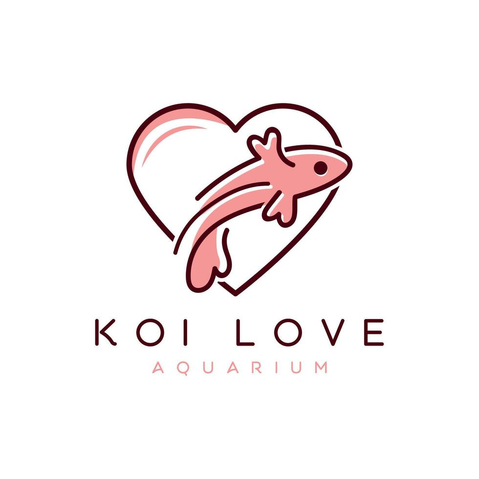 koi peixe logotipo Projeto coração forma conceito criativo linha arte mínimo Projeto para aquário n pescaria vetor