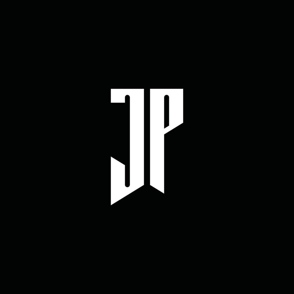 Monograma do logotipo jp com o estilo do emblema isolado em fundo preto vetor