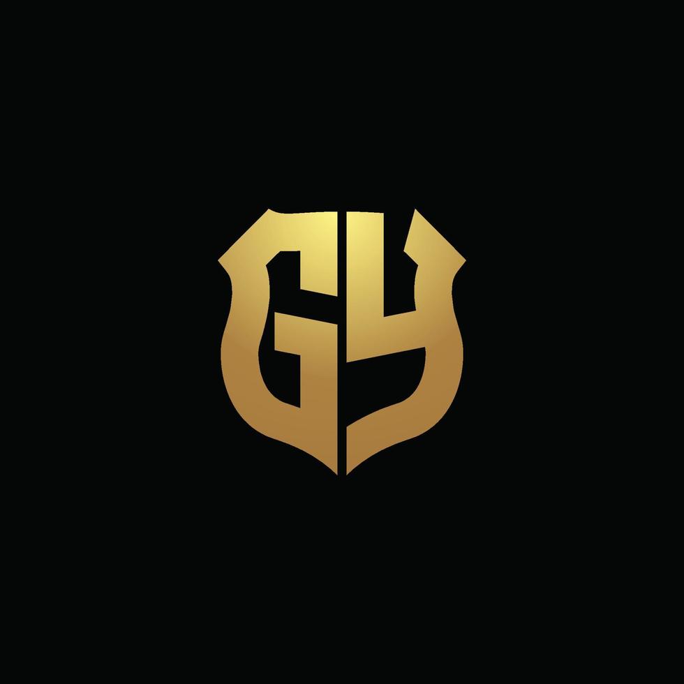 Monograma do logotipo Gy com cores douradas e modelo de design de forma de escudo vetor