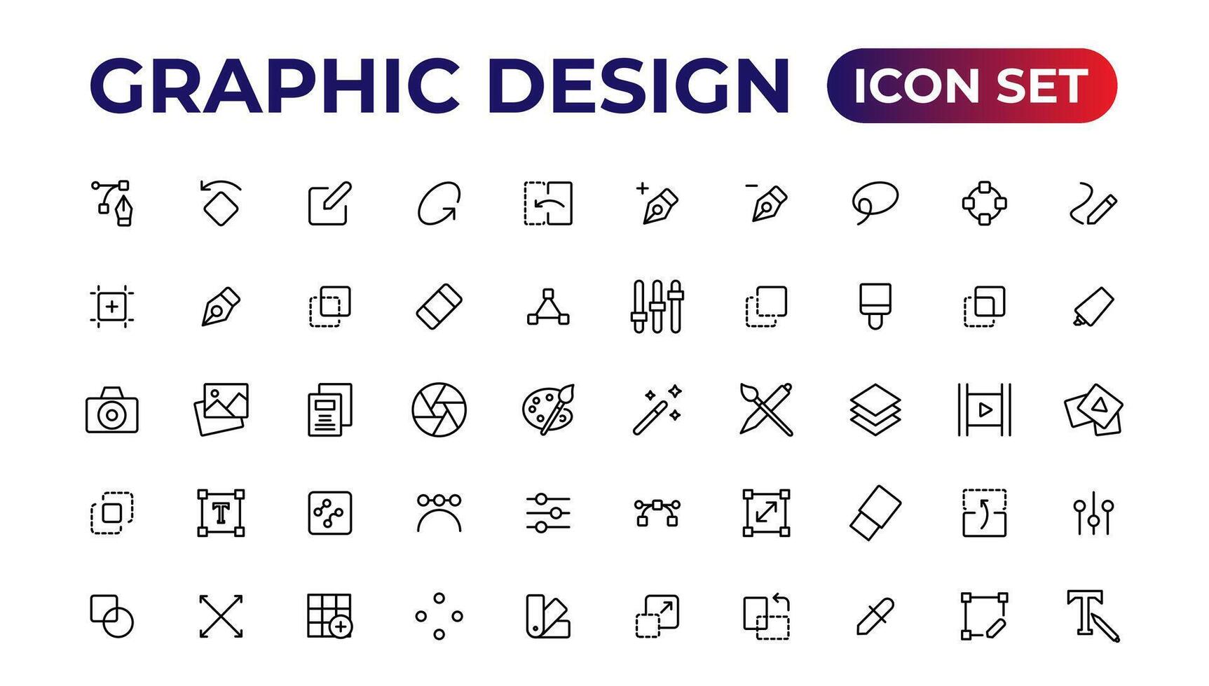 fino linha ícones do gráfico Projeto. simples linear ícones dentro uma moderno estilo plano, criativo processo. gráfico projeto, criativo pacote. vetor