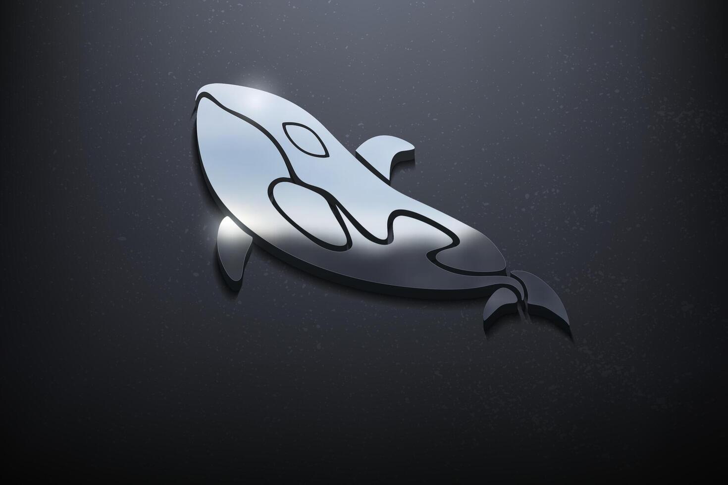 orca 3d logotipo projeto, brilhante brincar logotipo com texturizado muro. realista vetor, vetor ilustração