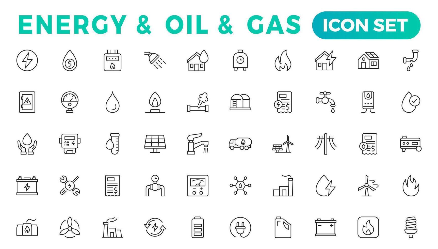 energia e óleo e gás - fino linha rede ícone definir. esboço ícones coleção vetor