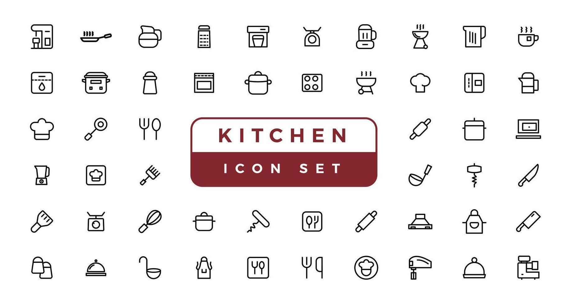 vetor linha cozinha e cozinhando ícones definir. cozinha e cozinhando ícone