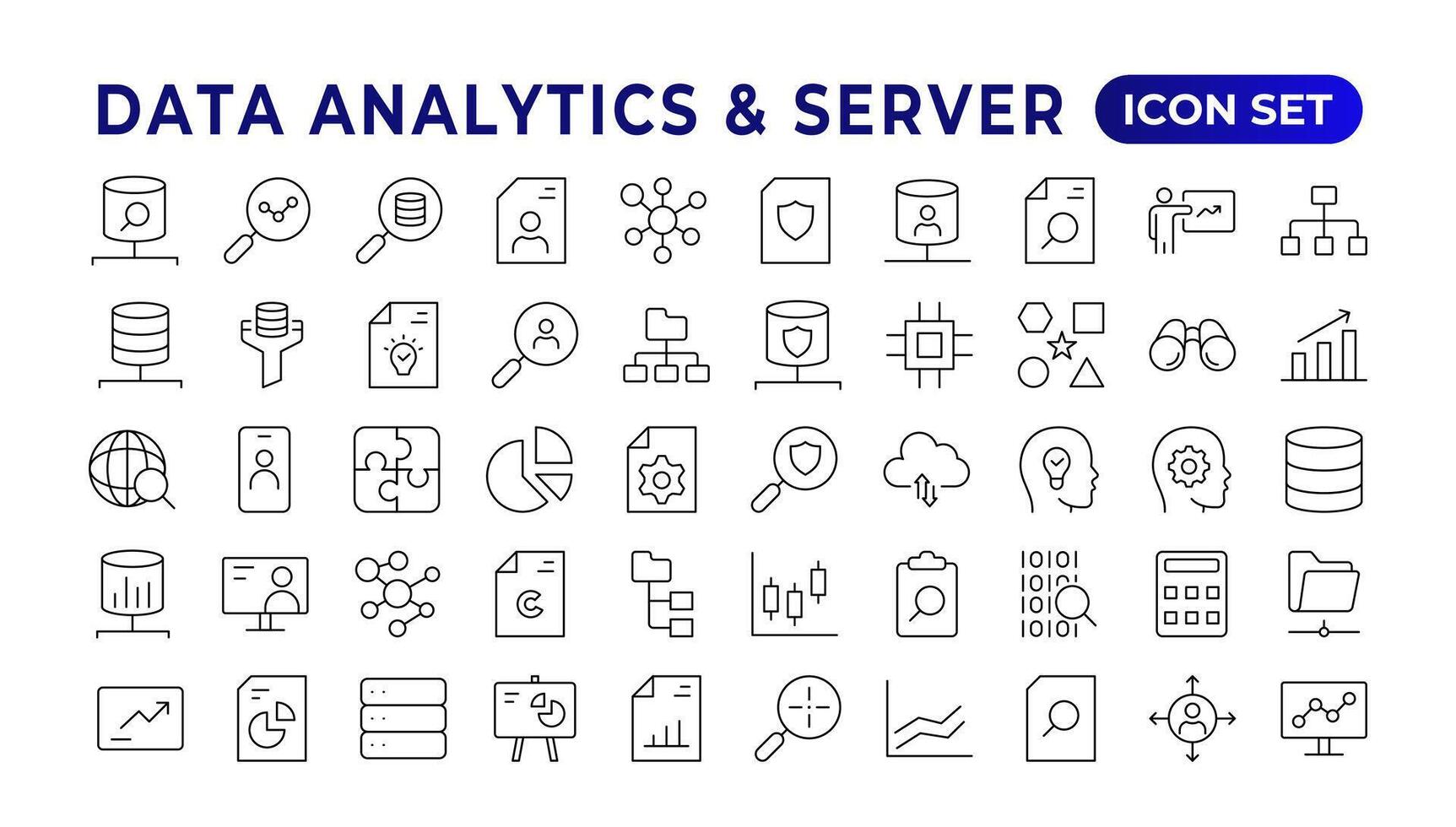 dados análise, Estatisticas, analytics - mínimo fino linha rede ícone definir. esboço ícones coleção. simples vetor ilustração. dados análise fino linha ícone definir. dados em processamento esboço pictogramas.