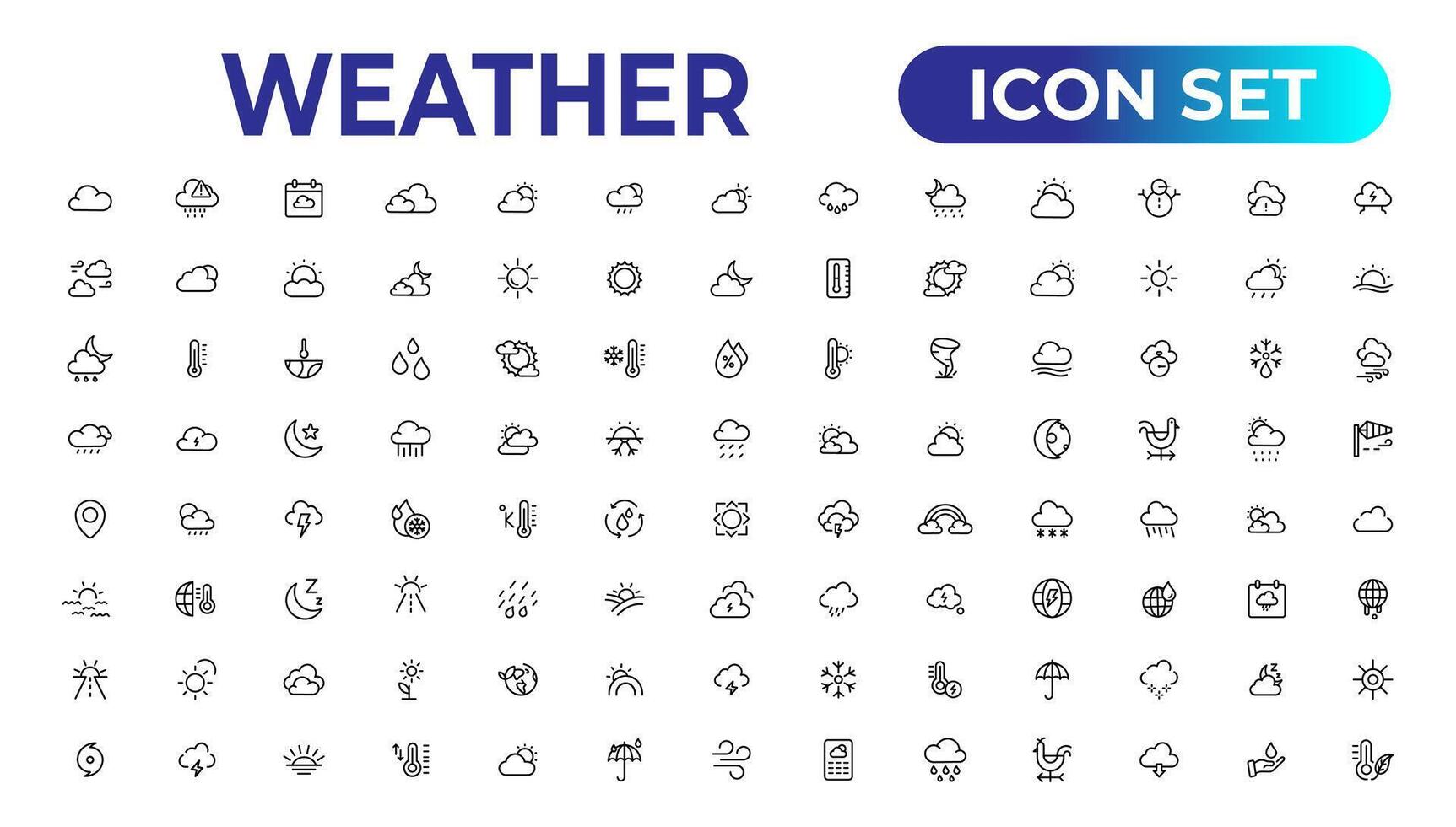 clima ícones. clima previsão ícone definir. nuvens logotipo. clima , nuvens, ensolarado dia, lua, flocos de neve, vento, Sol dia. vetor ilustração.