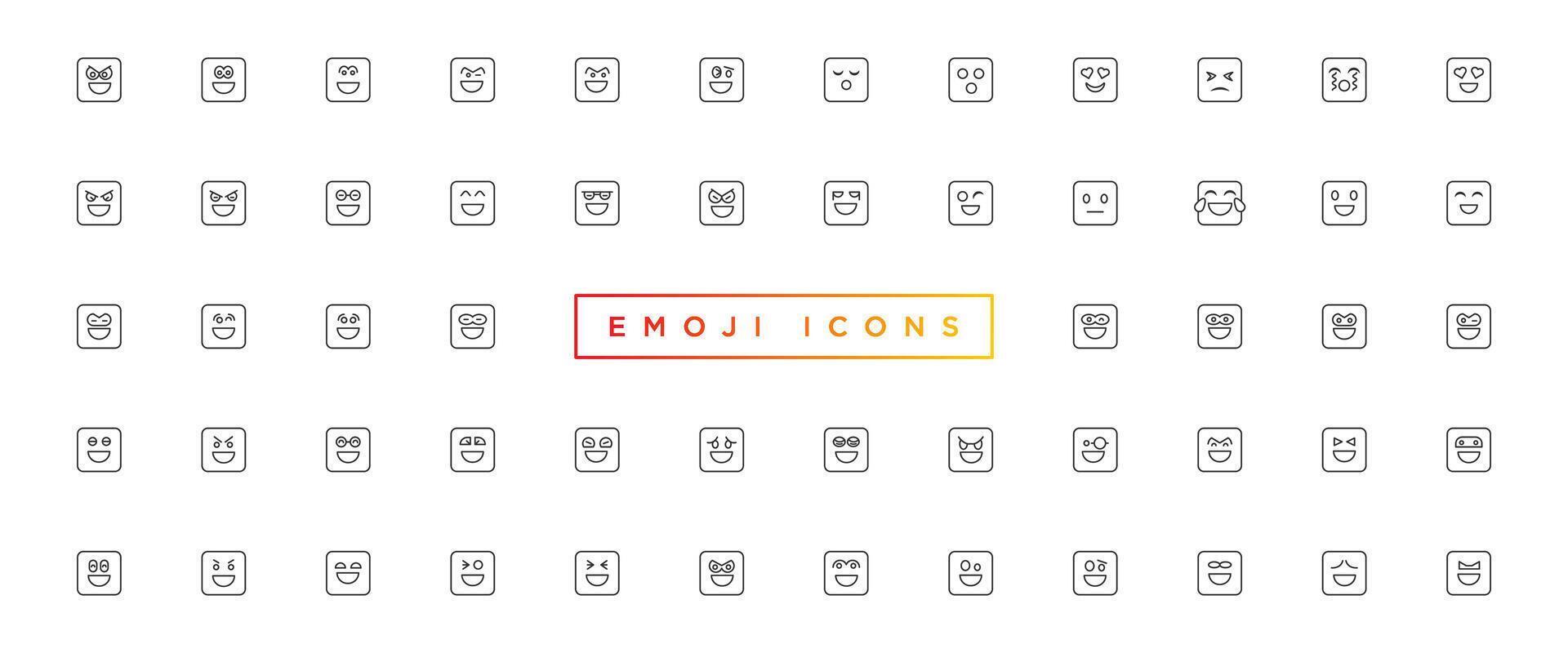 emoji rostos coleção. emojis plano estilo. feliz e triste emoji. linha risonho face vetor