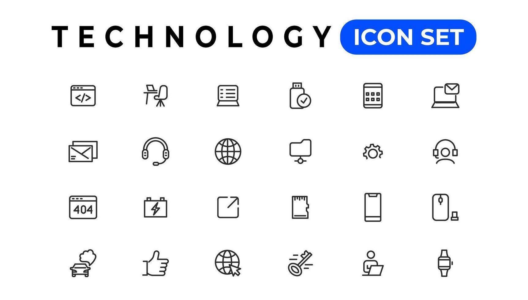 dispositivo e em formação tecnologia linha ícones coleção. grande ui ícone conjunto dentro uma plano Projeto. fino esboço ícones pacote vetor