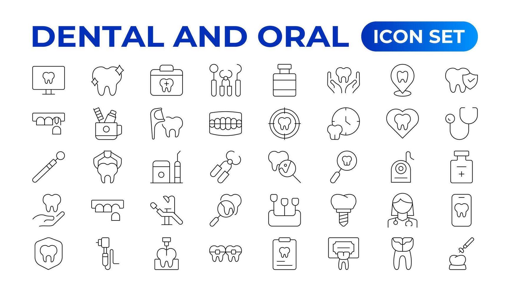 conjunto do dentista ícones. simples linha arte estilo ícones pacote. vetor ilustração. dental elementos acidente vascular encefálico pictograma e mínimo fino rede ícone definir. esboço coleção. ilustração