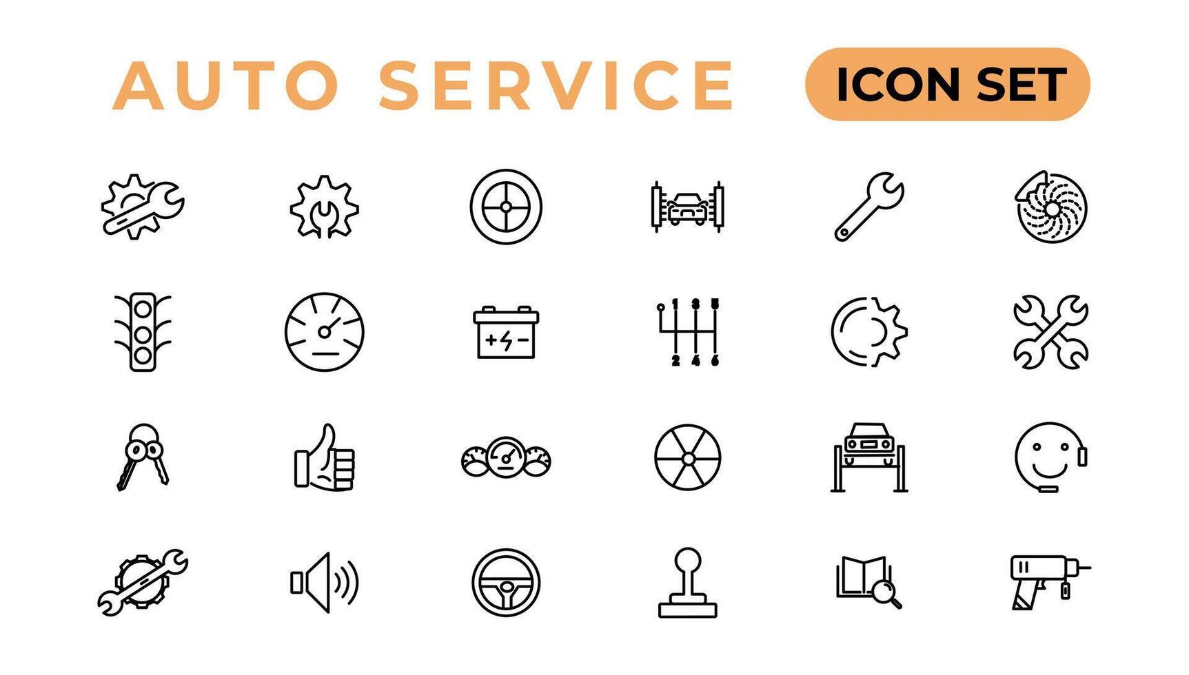 auto serviço e carro garagem conjunto do fino linha rede ícone definir, simples esboço ícones coleção, pixel perfeito ícones, simples vetor ilustração.